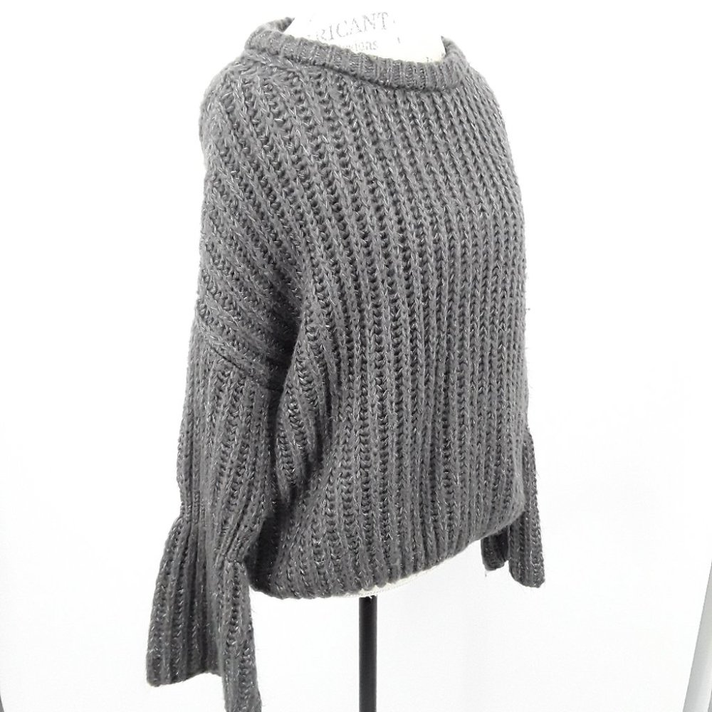 Moon & Madison Grey Metallic Sparkly Flare Sweater